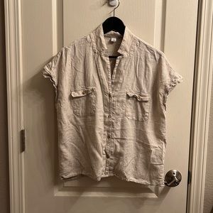 Large linen/rayon/viscose old navy button-down cap sleeve shirt.